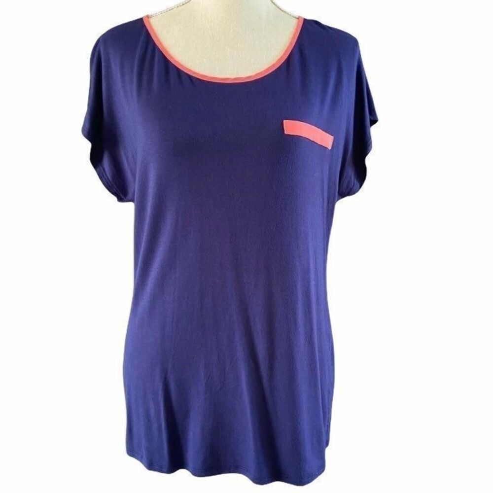 Robin-K Navy Coral Contrast Jersey Top L